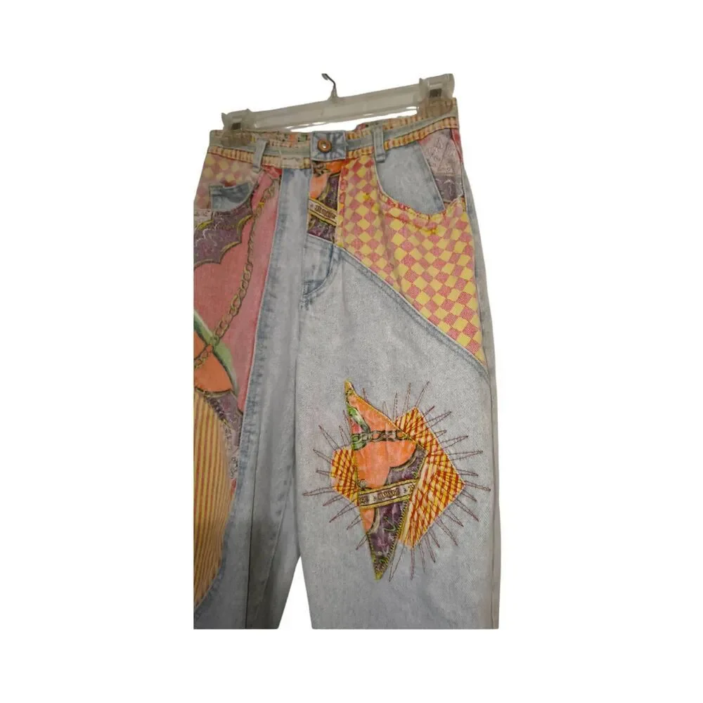 Vintage denim jeans Major Damage 80s 90s patchwork light acid wash denim patchwo - Picture 5 of 12